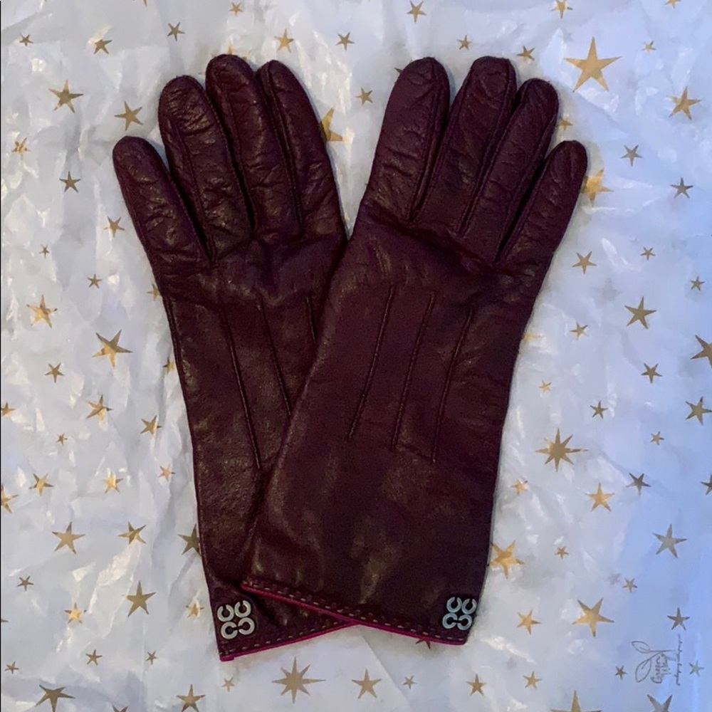 Leather and cashmere COACH purple gloves